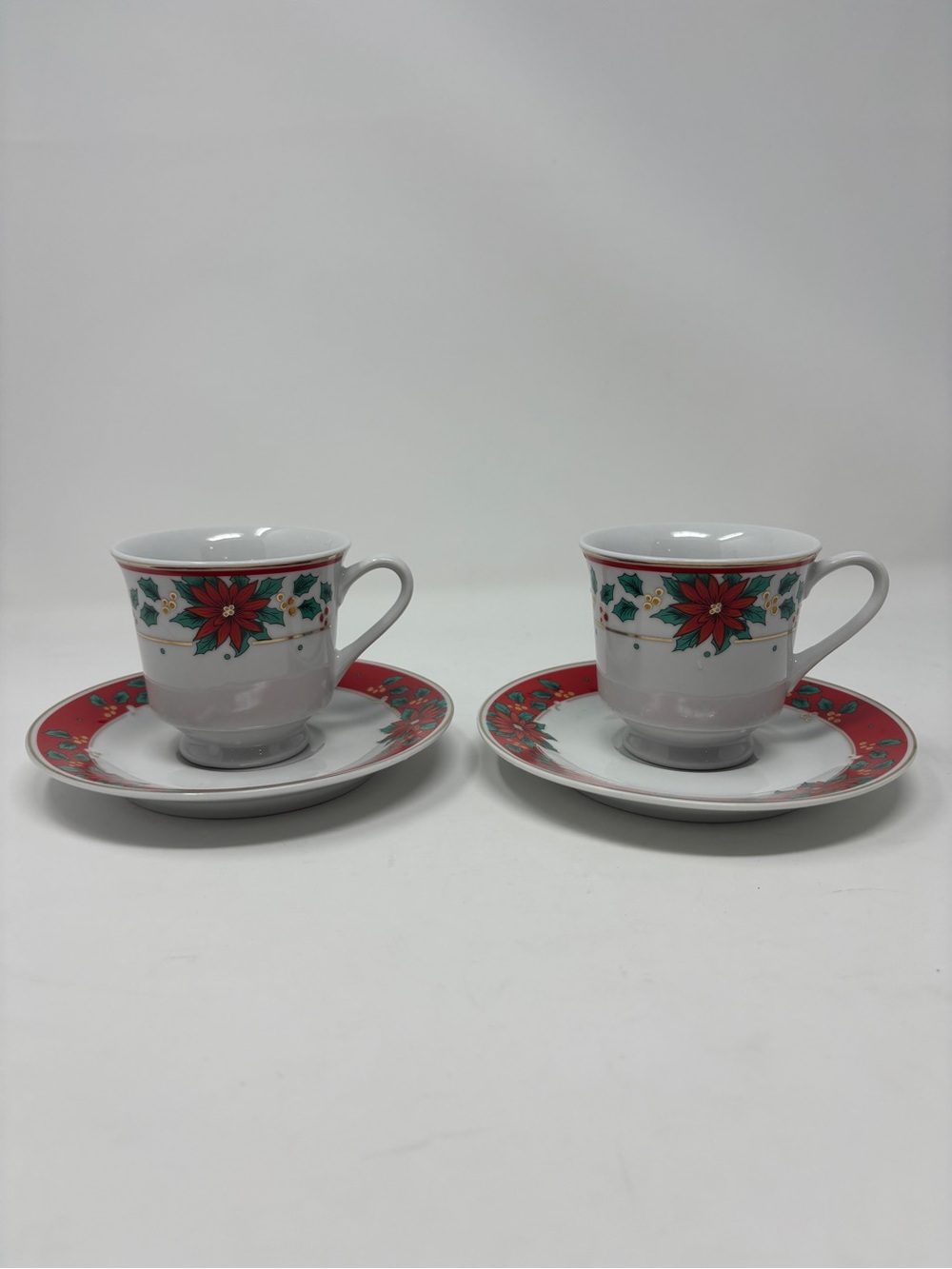 Royal Heritage Christmas Porcelain "Holiday Heritage" Tea Cup & Saucer Set of 2